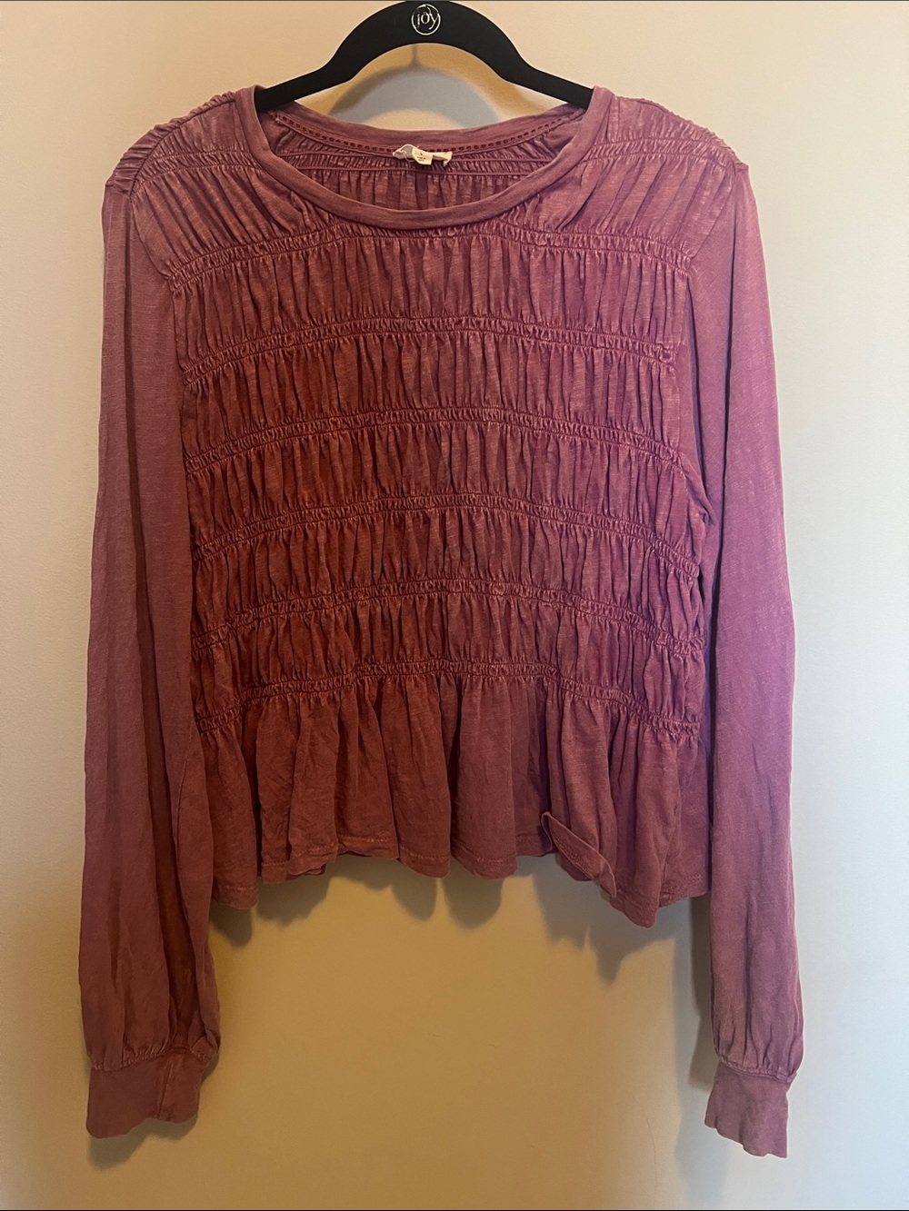 Anthropologie Pilcro Mauve Smocked Long-Sleeve Peplum Top